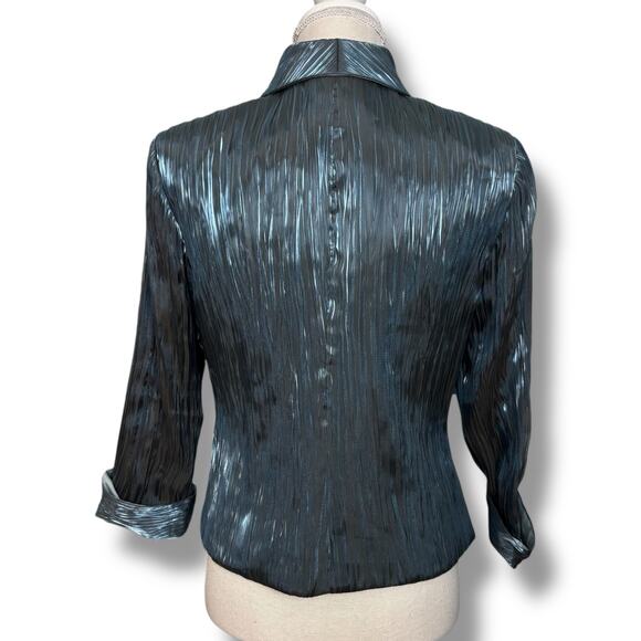 Dress Barn Formal Blue Crinkle Button Up Top Size 8 - Picture 4 of 7